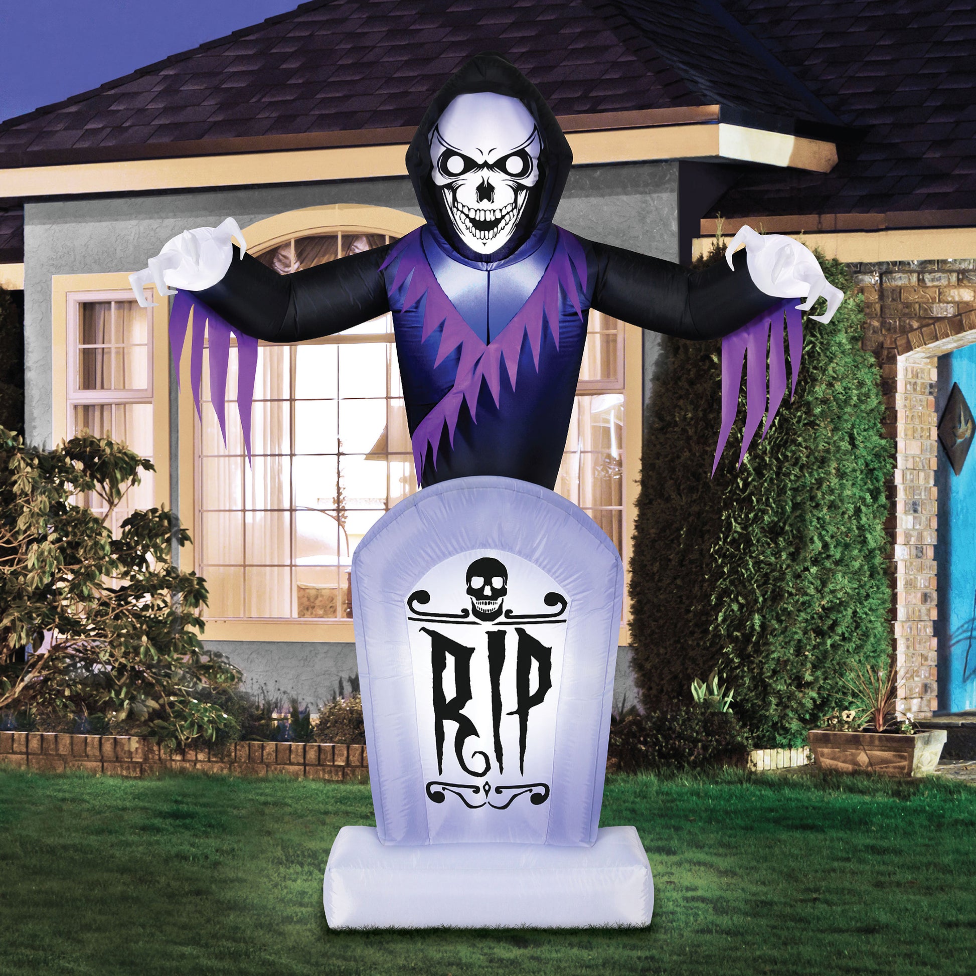 Occasions 8' ANIMATED INFLATABLE REAPER BEHIND TOMBSTONE, 8 ft Tall, Multicolored lifestyle