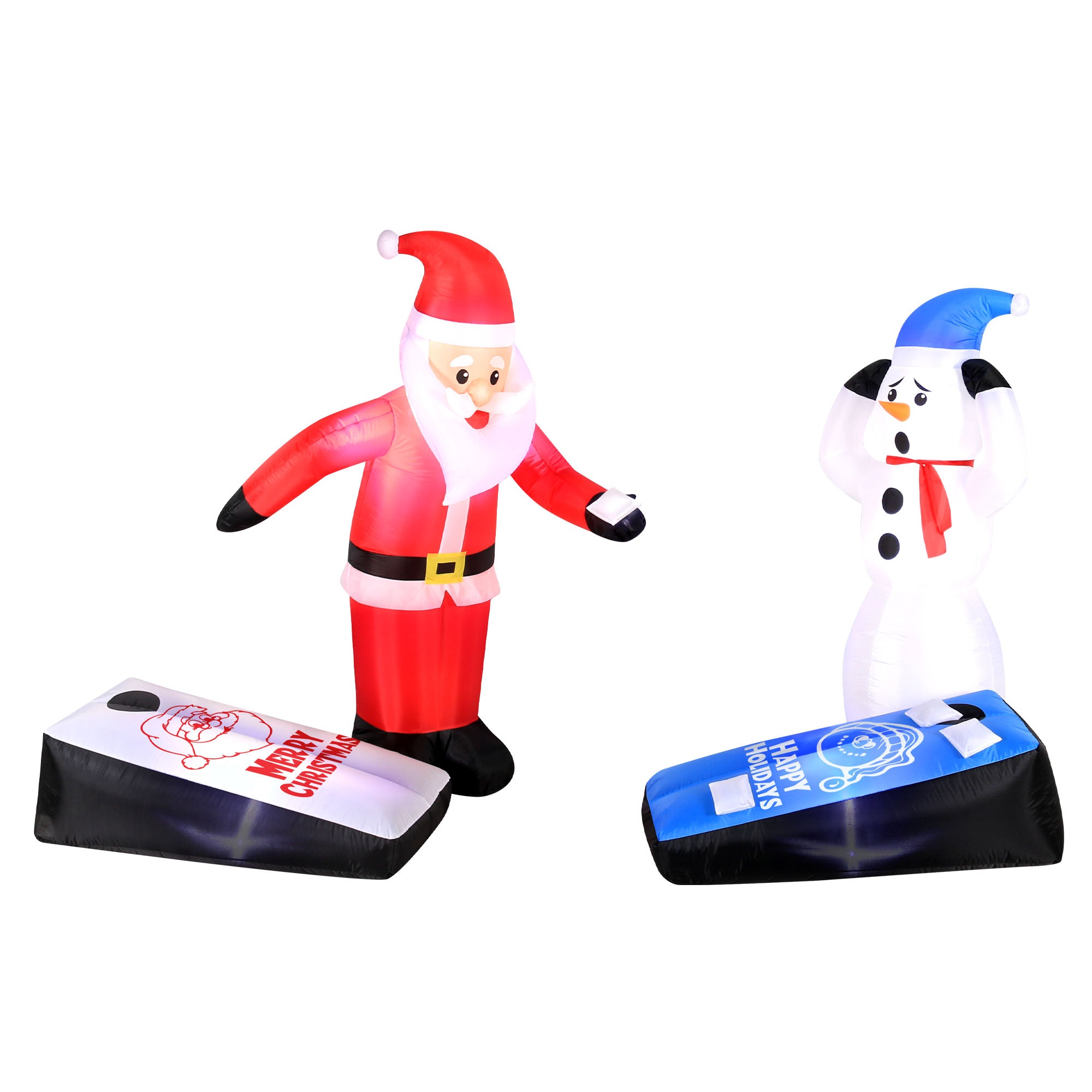 Occasions 5' INFLATABLE SANTA AND SNOWMAN PLAYING CORN HOLE WITH INNER, 5 ft Tall, Multicolored