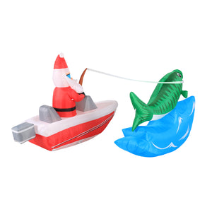 Occasions 14' INFLATABLE BOAT FISHING SANTA WITH SWIRLING LIGHTS INNER, 4 ft Tall, Multicolored