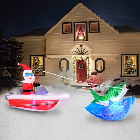 Occasions 14' INFLATABLE BOAT FISHING SANTA WITH SWIRLING LIGHTS INNER, 4 ft Tall, Multicolored