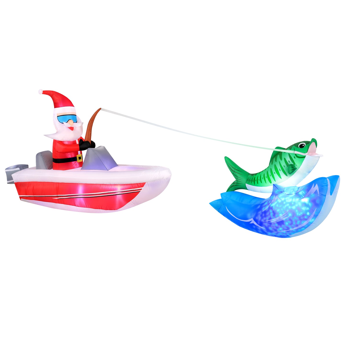 14-Ft Wide Santa Fishing Boat with Swirling Lights Christmas Inflatable