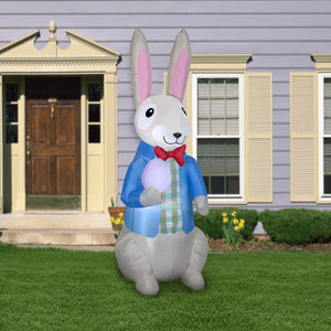 Gemmy 7 ft Airblown Dapper Easter Bunny w/Egg, Multicolored
