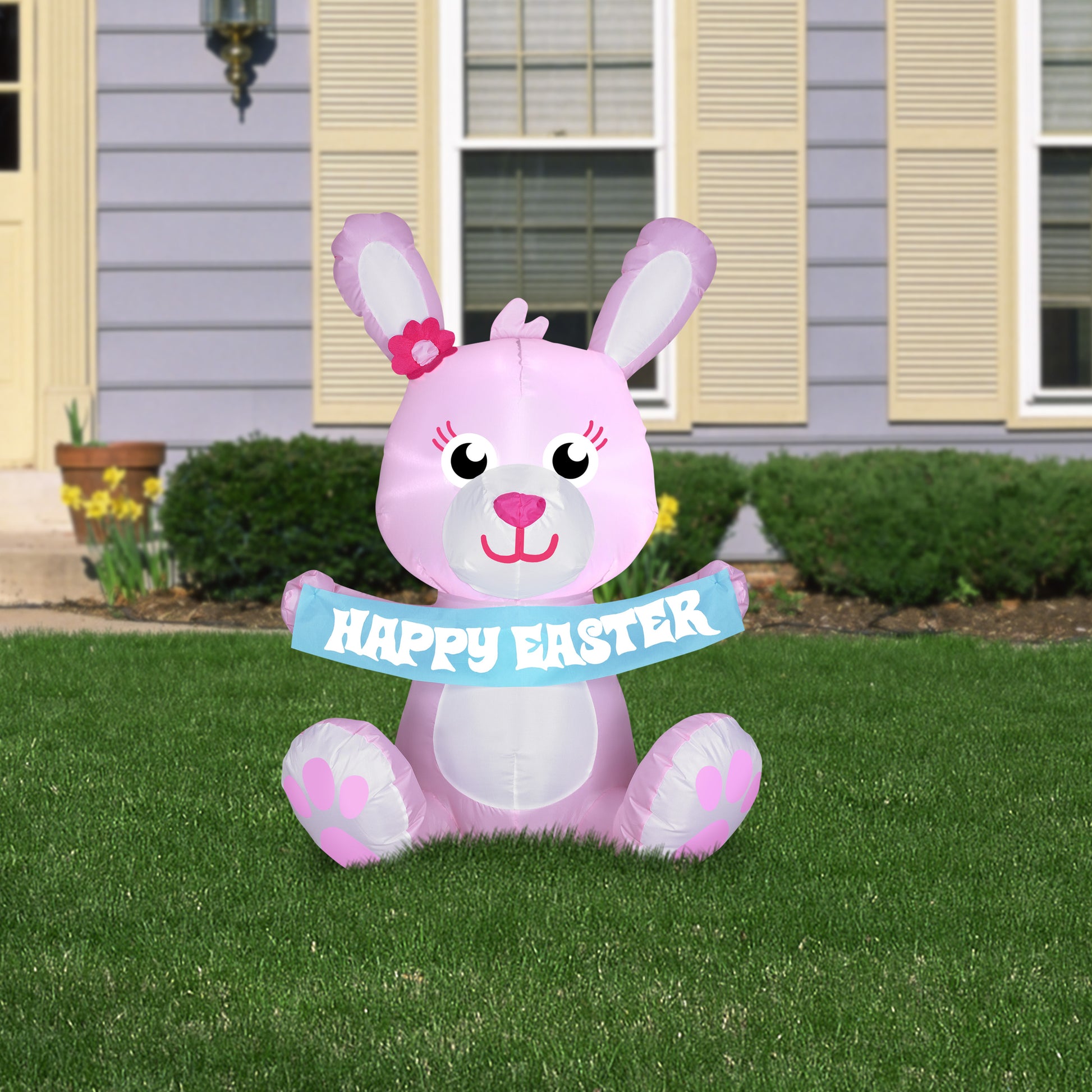 3.5-Ft Happy Pink Bunny Easter Inflatable lifestyle