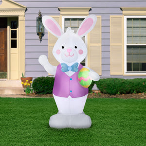Gemmy Airblown Bunny w/Easter Egg OPP, 7 ft Tall, white