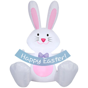 Gemmy Airblown Inflatable Easter Bunny with Banner, 5 ft Tall, Multicolored
