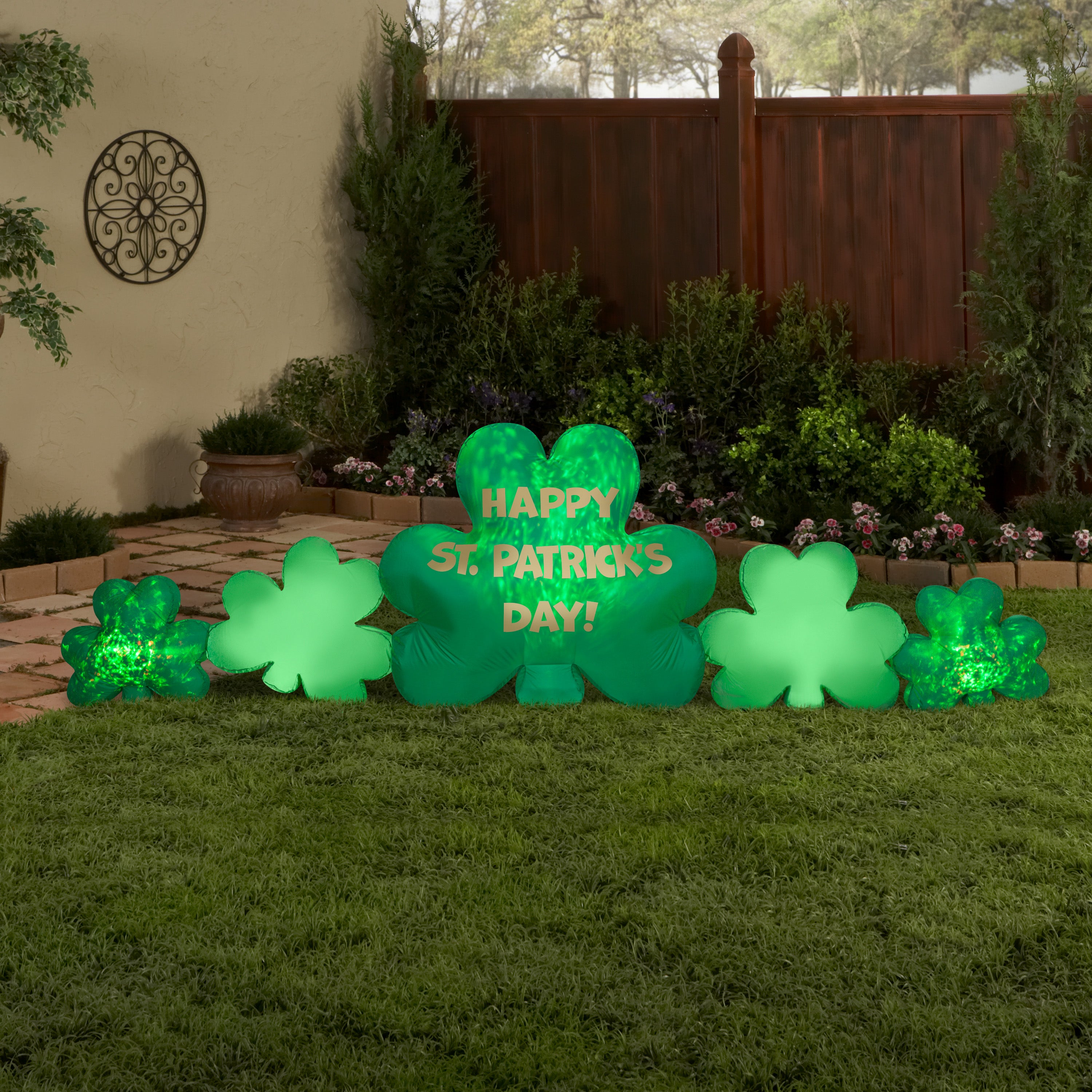 Gemmy 10 ft Wide Projection Airblown Kaleidoscope St. Patrick's Day Cluster of Clovers Collection Scene