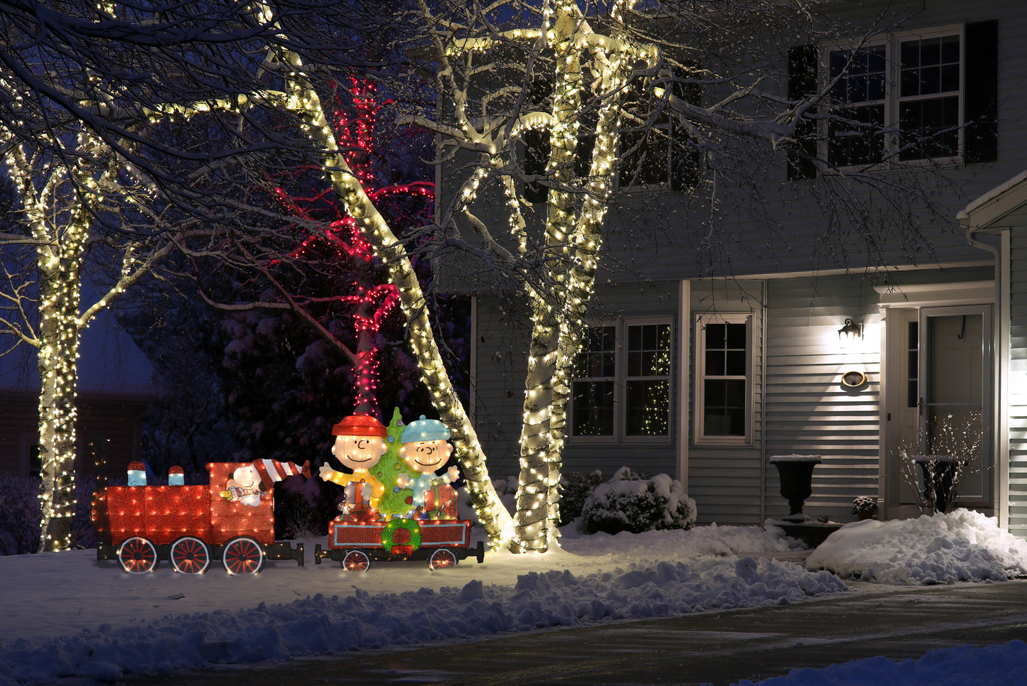 79-Inch Wide Peanuts Train Two-Piece Pre-Lit 2D Yard Art lifestyle