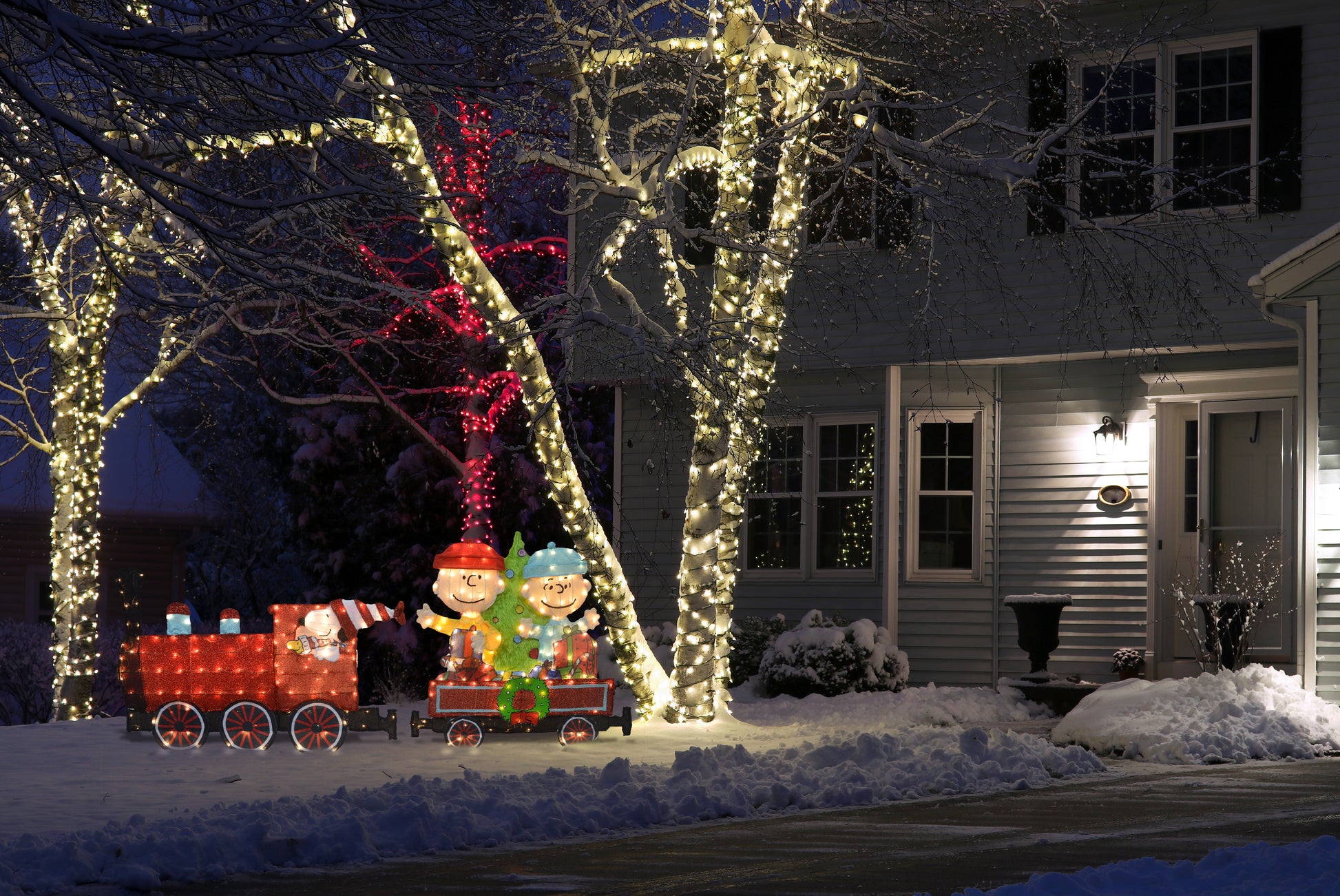 79-Inch Wide Peanuts Train Two-Piece Pre-Lit 2D Yard Art lifestyle