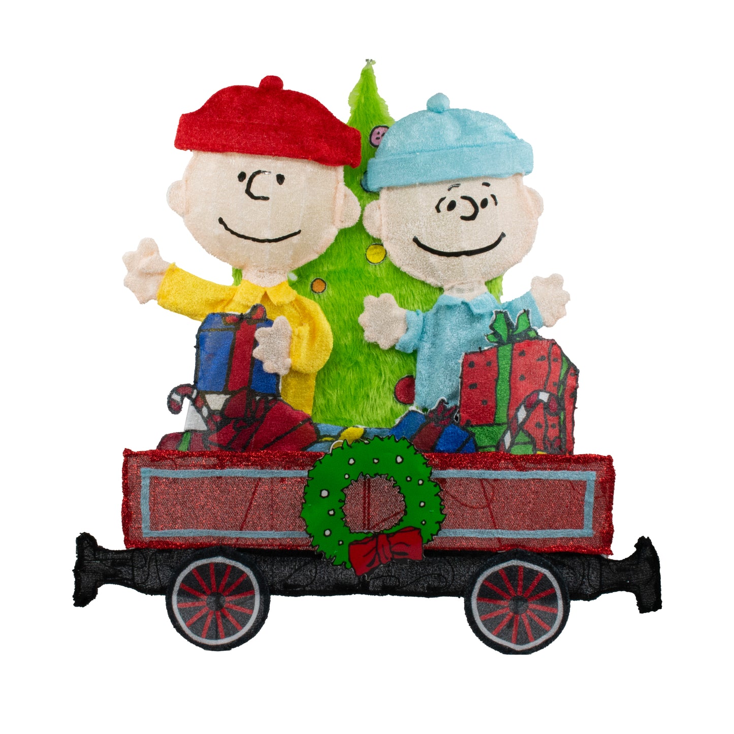 ProductWorks 79IN WIDE PEANUTS PRE LIT LED 2D YARD ART TWO PIECE TRAIN SET, Red
