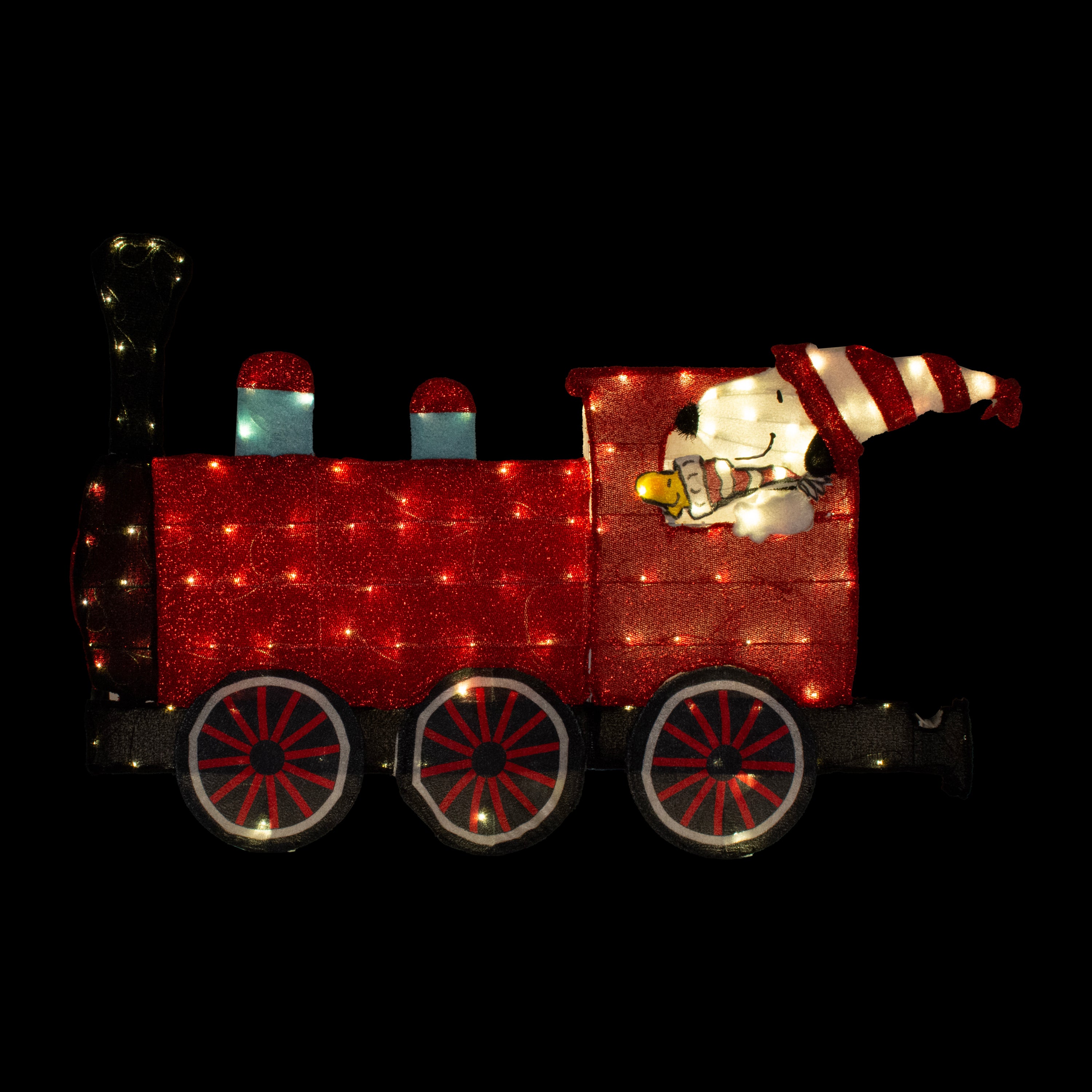 ProductWorks 79IN WIDE PEANUTS PRE LIT LED 2D YARD ART TWO PIECE TRAIN SET, Red