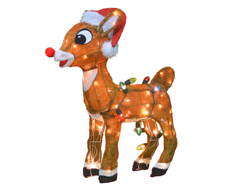 ProductWorks 24 Inch 3D Pre Lit Rudolph with C9 Light Strand, Brown