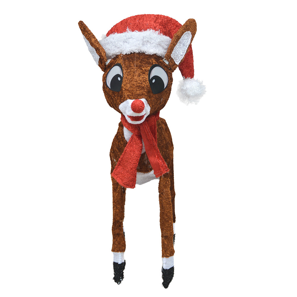 24-Inch Rudolph 3D Pre-Lit LED Yard Art Rudolph with Santa Hat Scarf Christmas Décor image 4