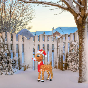 ProductWorks 24IN RUDOLPH 3D PRE LIT LED YARD ART RUDOLPH W/ SANTA HAT SCARF, Brown