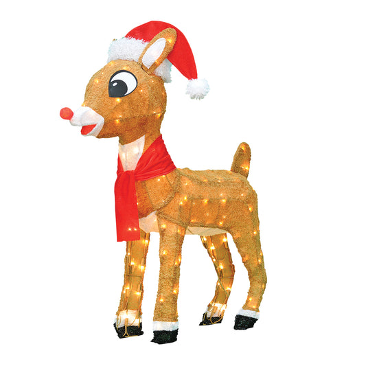 24-Inch Rudolph 3D Pre-Lit LED Yard Art Rudolph with Santa Hat Scarf Christmas Décor