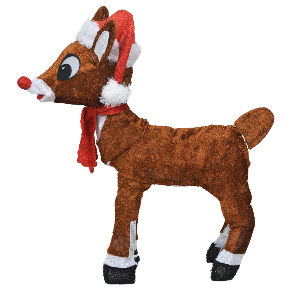 ProductWorks 24IN RUDOLPH 3D PRE LIT LED YARD ART RUDOLPH W/ SANTA HAT SCARF, Brown