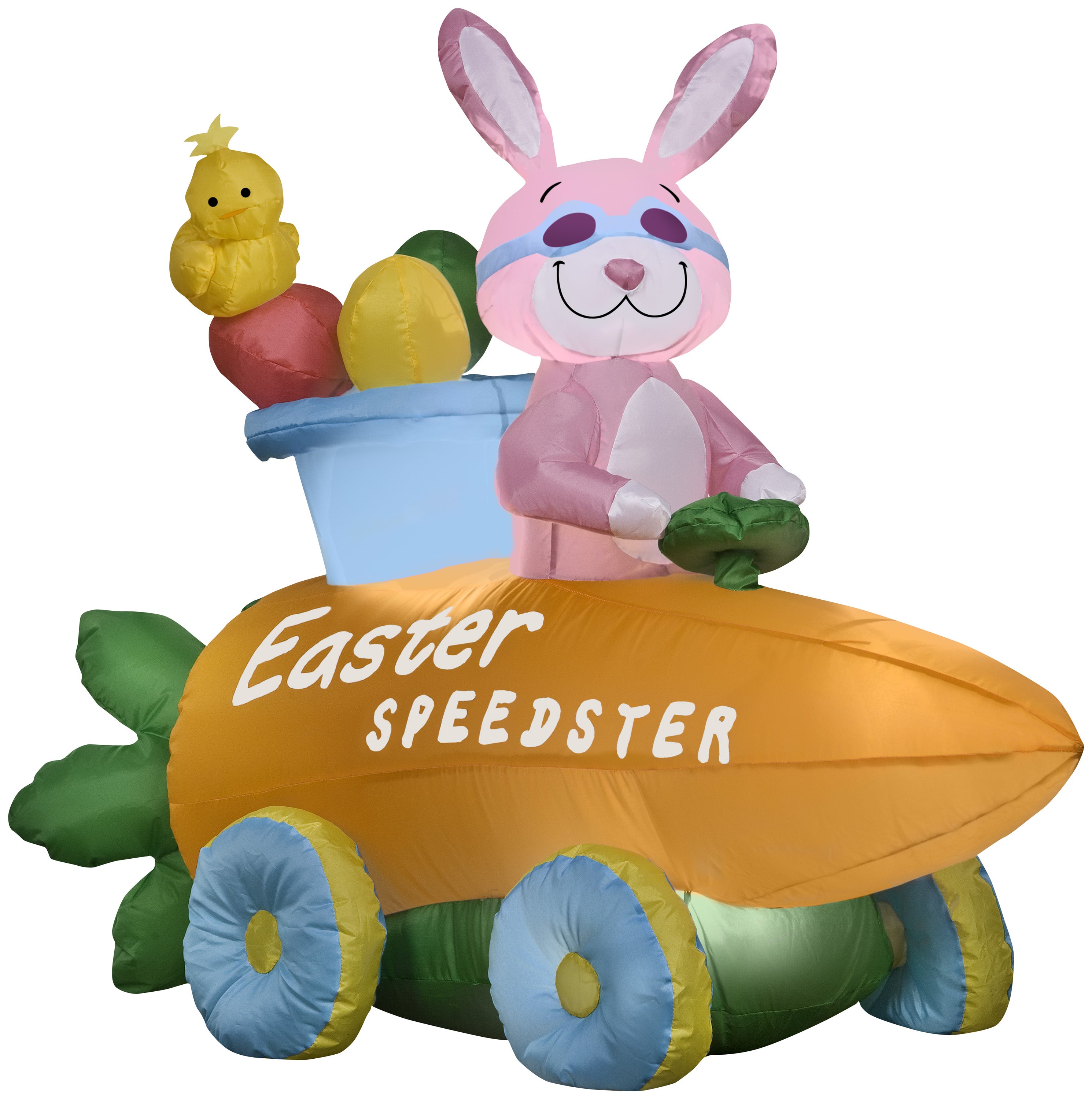 Gemmy Airblown Inflatable Easter Bunny Speedster, 3 ft Tall, pink
