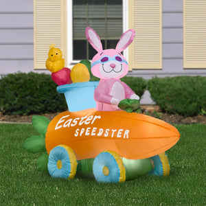 Gemmy Airblown Inflatable Easter Bunny Speedster, 3 ft Tall, pink