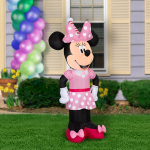 Gemmy Airblown Inflatable Minnie w/Party Hat Disney, 4 ft Tall, Pink