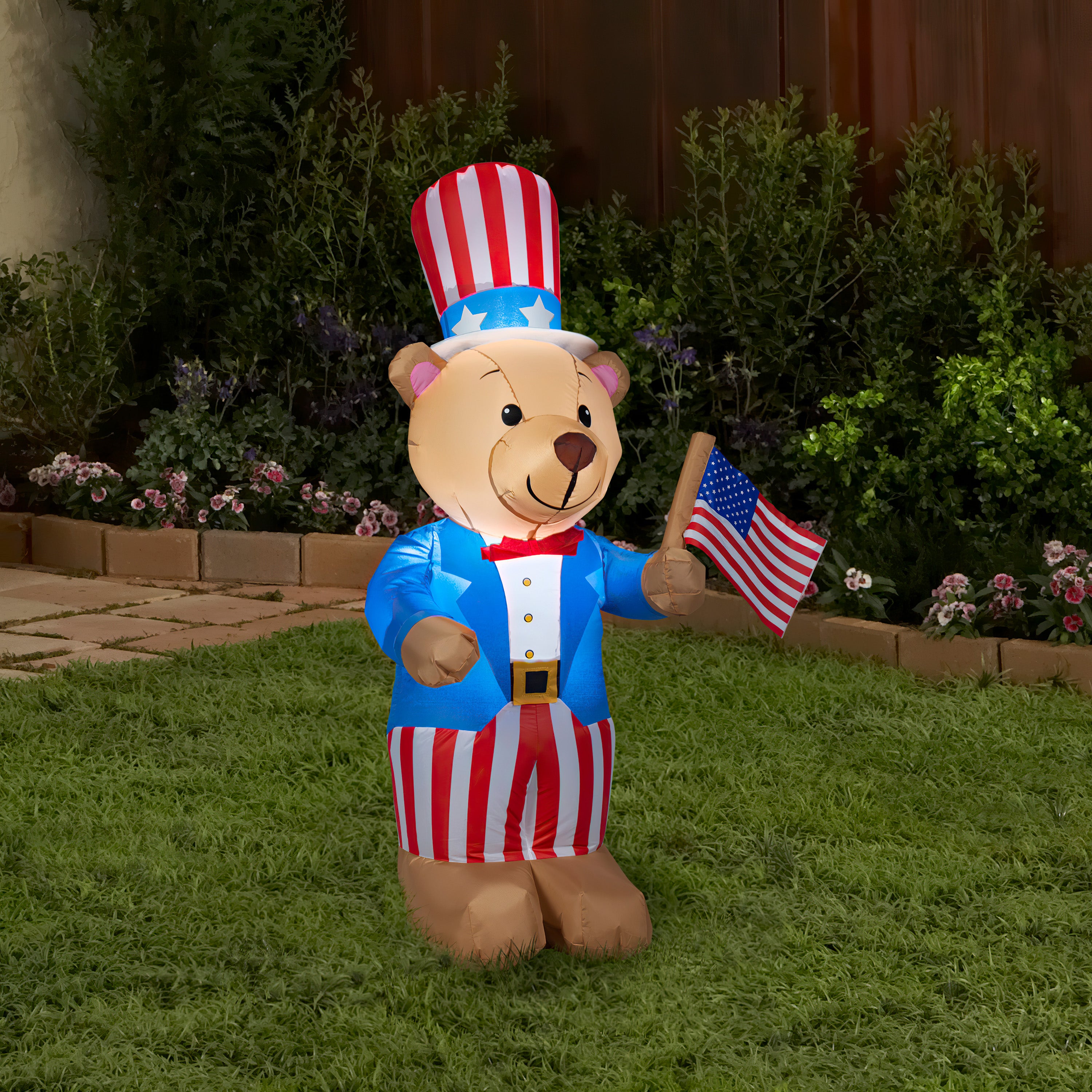 Gemmy Airblown Inflatable Patriotic Teddy Bear, 4 ft Tall