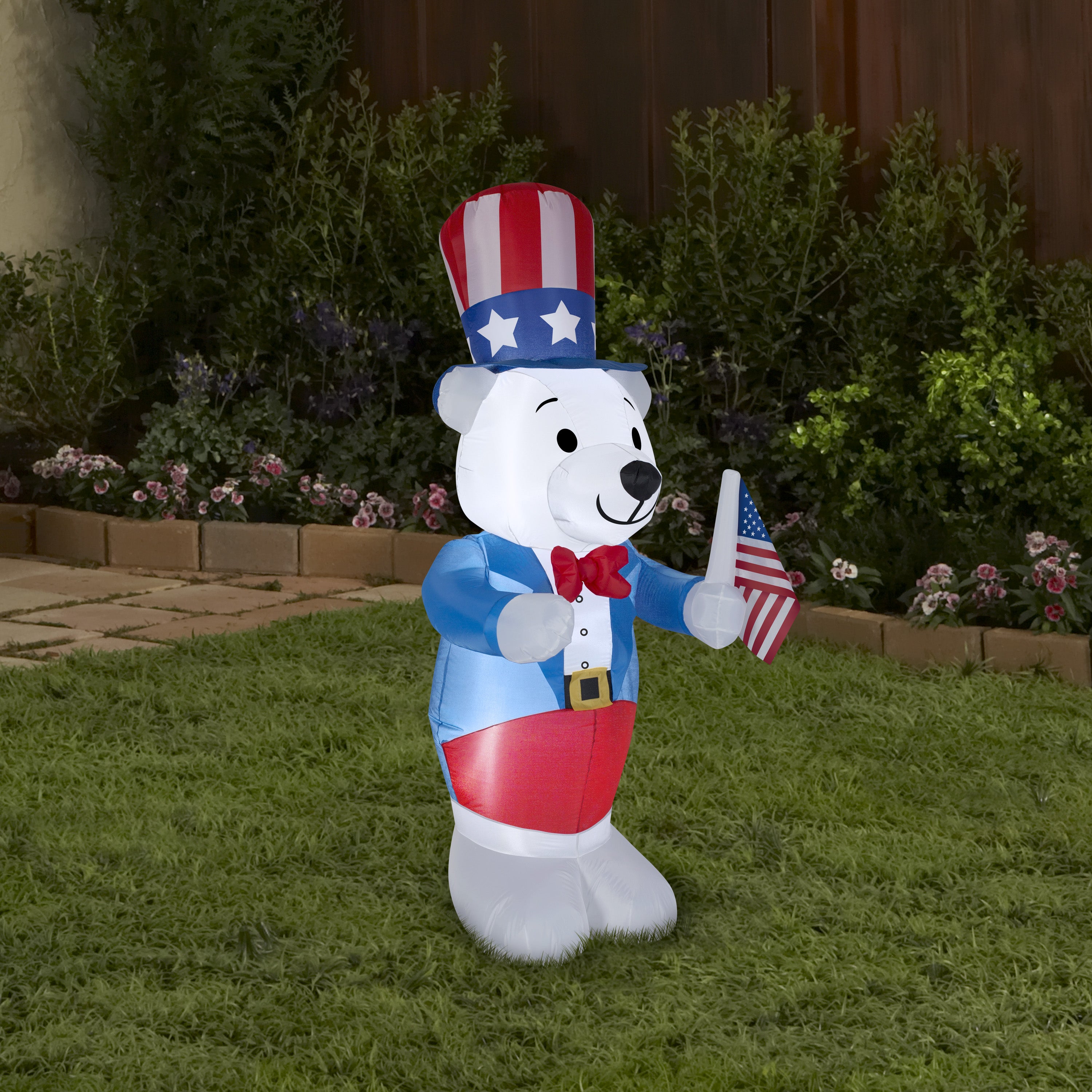 Gemmy Airblown Inflatable Patriotic Polar Bear, 4 ft Tall