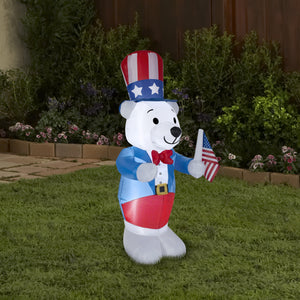 Gemmy Airblown Inflatable Patriotic Polar Bear, 4 ft Tall