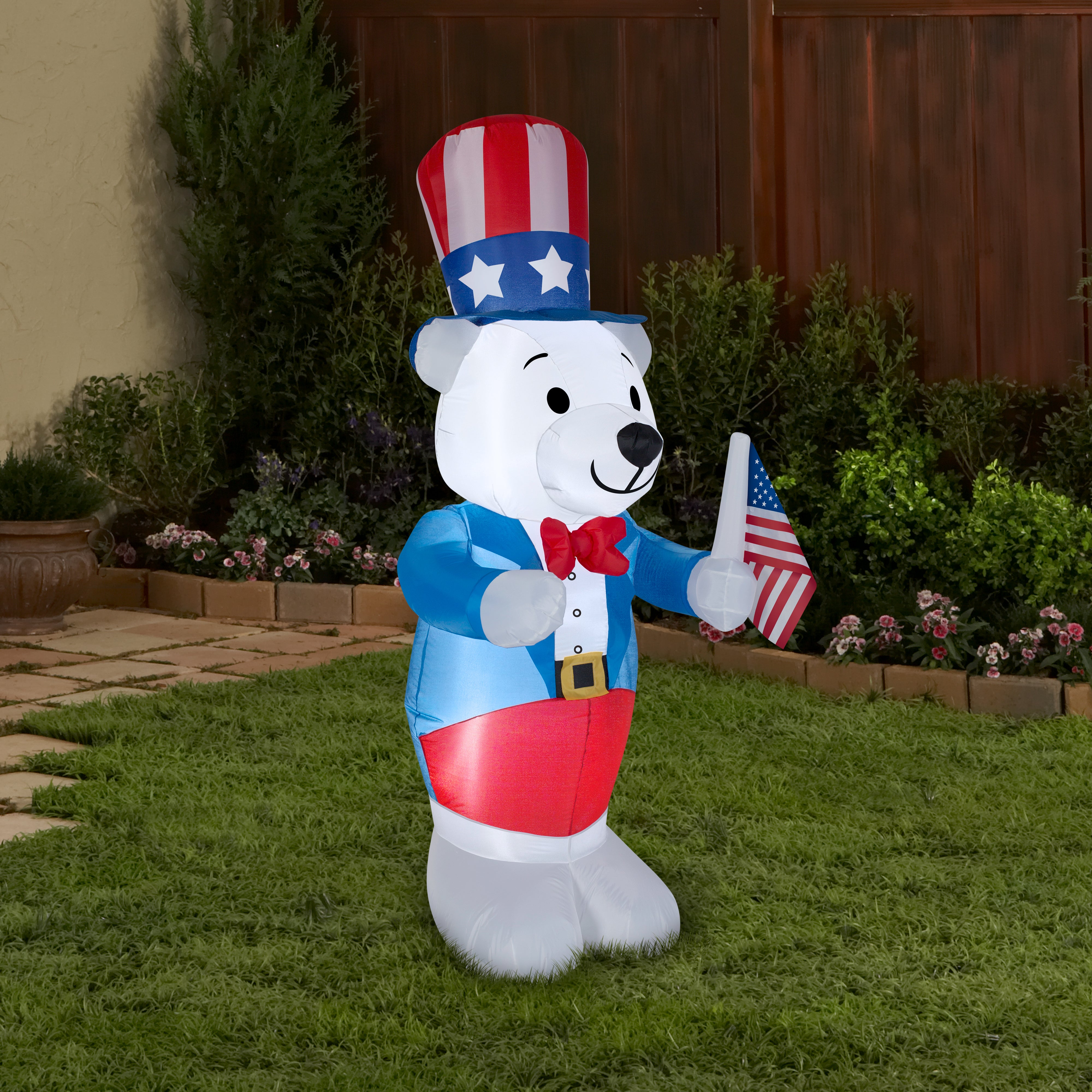 6' White Fourth of July Bear Spring Inflatable