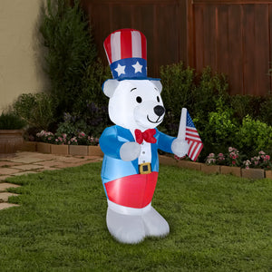 6' White Fourth of July Bear Spring Inflatable