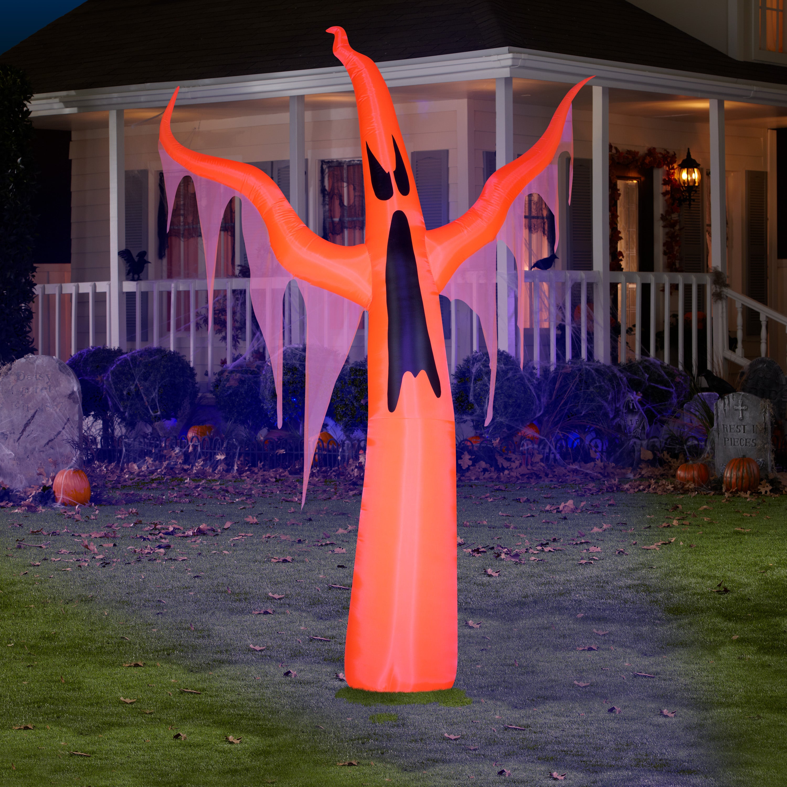 Gemmy Neon Christmas Airblown Inflatable w/ Black Light Orange Ghost Giant, 11 ft Tall, Red