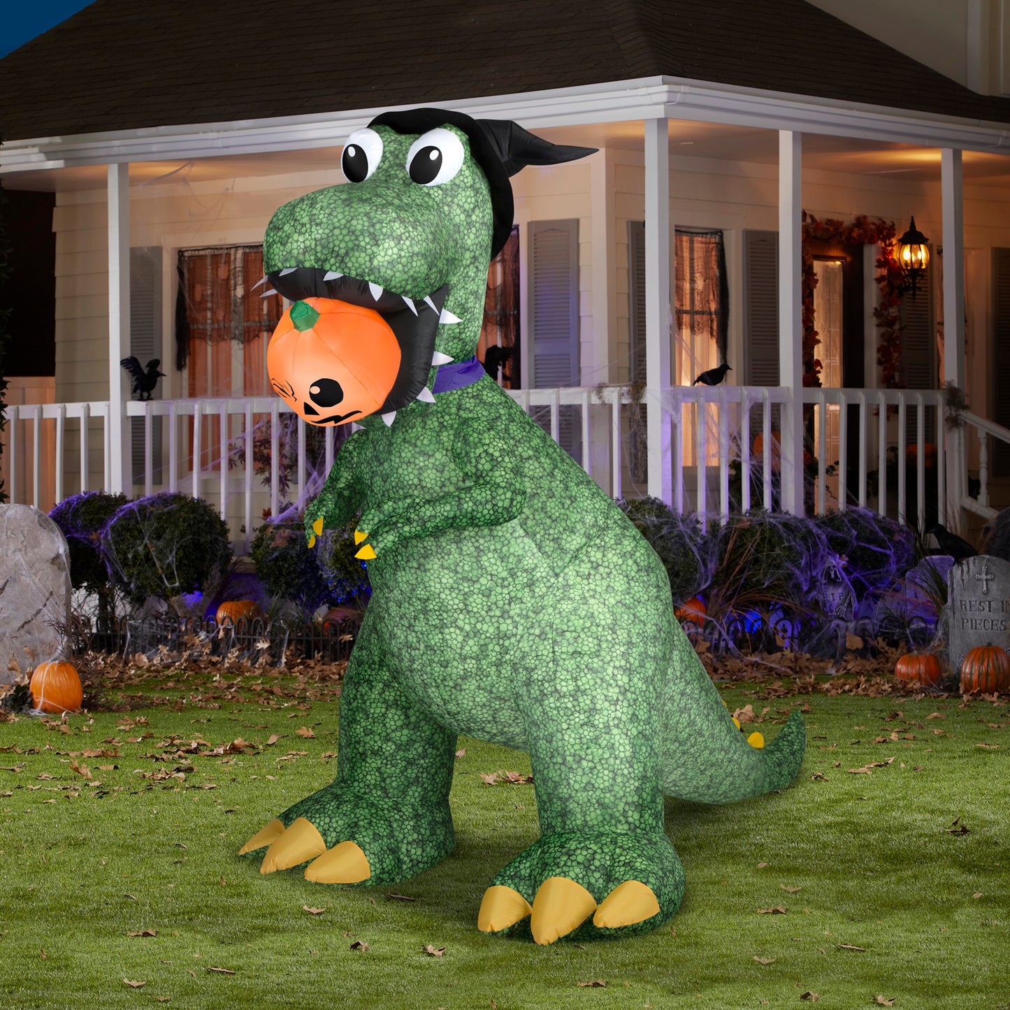 7.5-Ft Animated T-Rex with Jack O’ Lantern Inflatable lifestyle