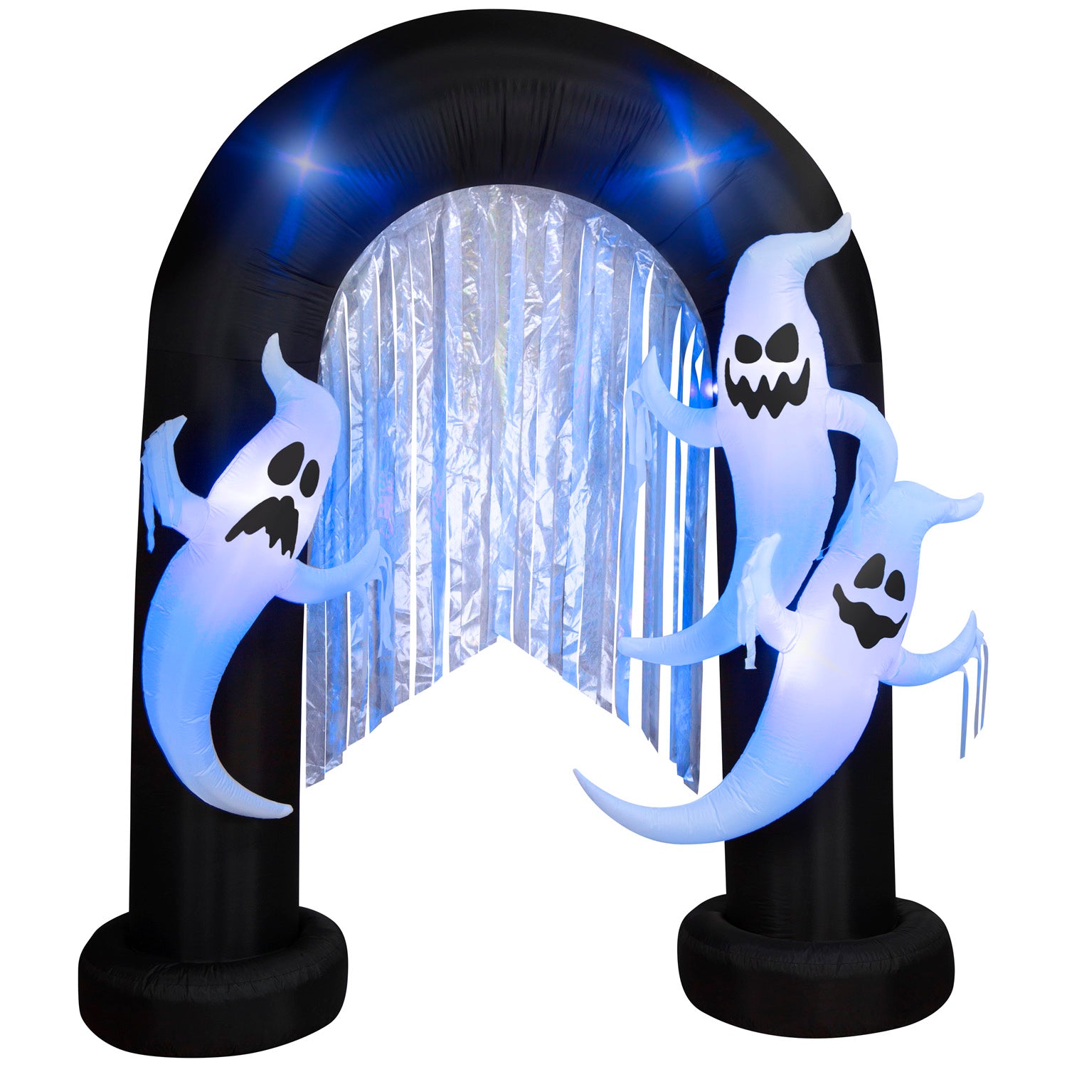 Gemmy Halloween Inflatable Ghost Archway with Flickering Black Lights and Metallic Streamers, 9 ft Tall