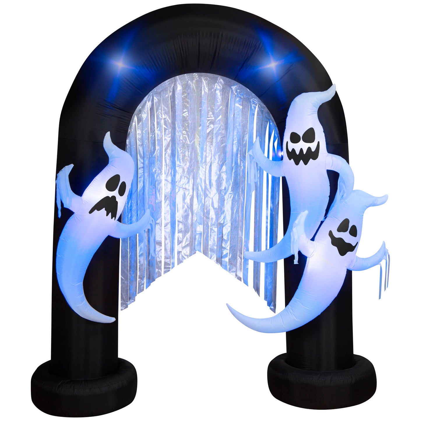 Halloween Inflatable Ghost Archway with Flickering Black Lights and Metallic Streamers, 9 ft Tall