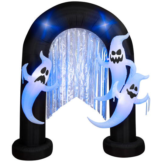 Halloween Inflatable Ghost Archway with Flickering Black Lights and Metallic Streamers, 9 ft Tall