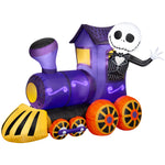 Load image into Gallery viewer, Gemmy Lightshow Airblown Inflatable Jack Skellington in Sewn in Micro LED Purple Train Scene Disney, 5 ft Tall
