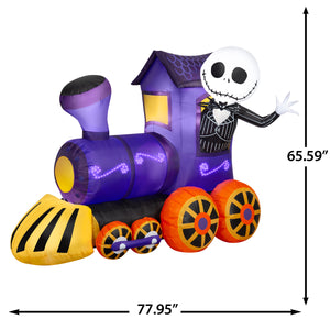 Gemmy Lightshow Airblown Inflatable Jack Skellington in Sewn in Micro LED Purple Train Scene Disney, 5 ft Tall