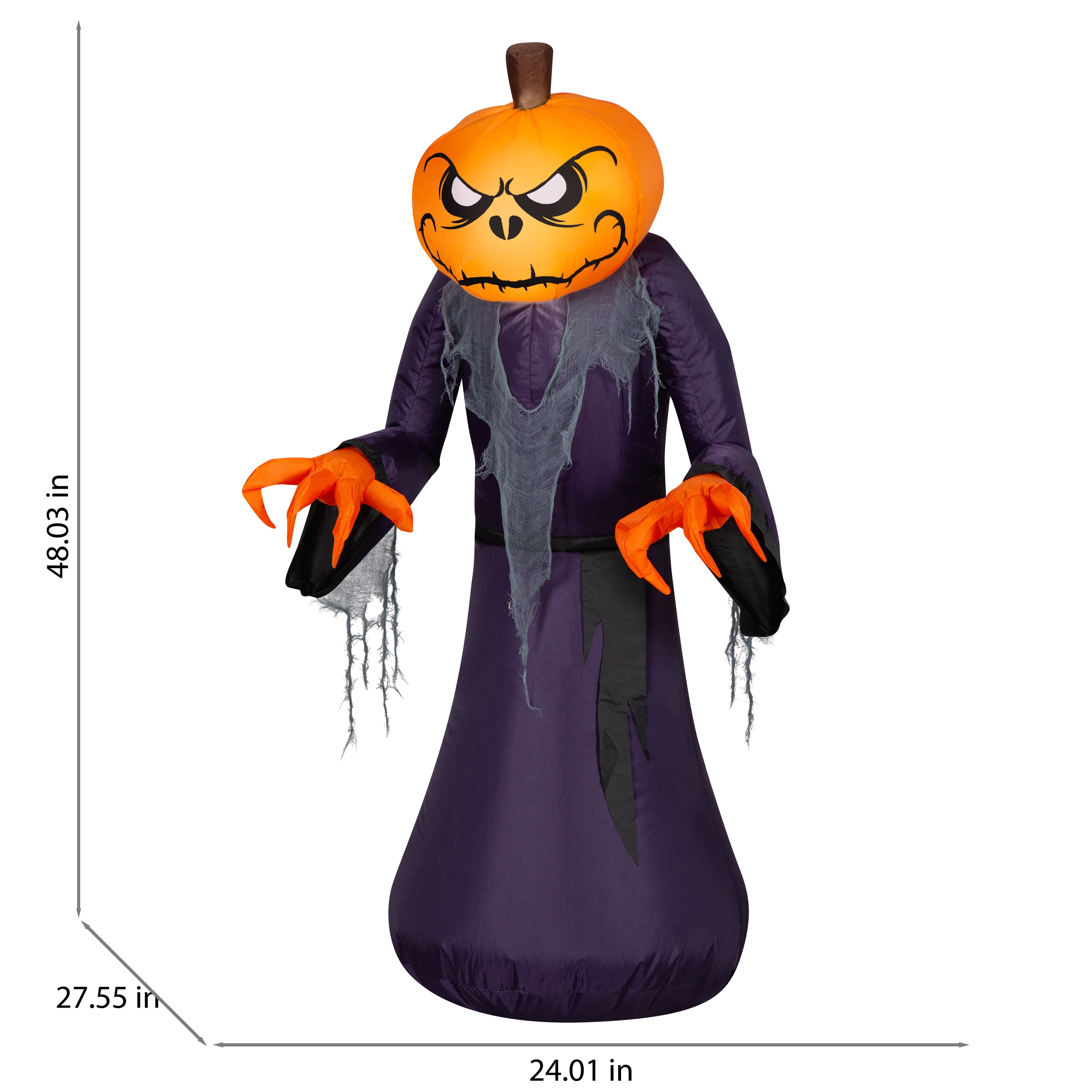 Gemmy Airblown Inflatable Pumpkin Reaper, 4 ft Tall, Multi