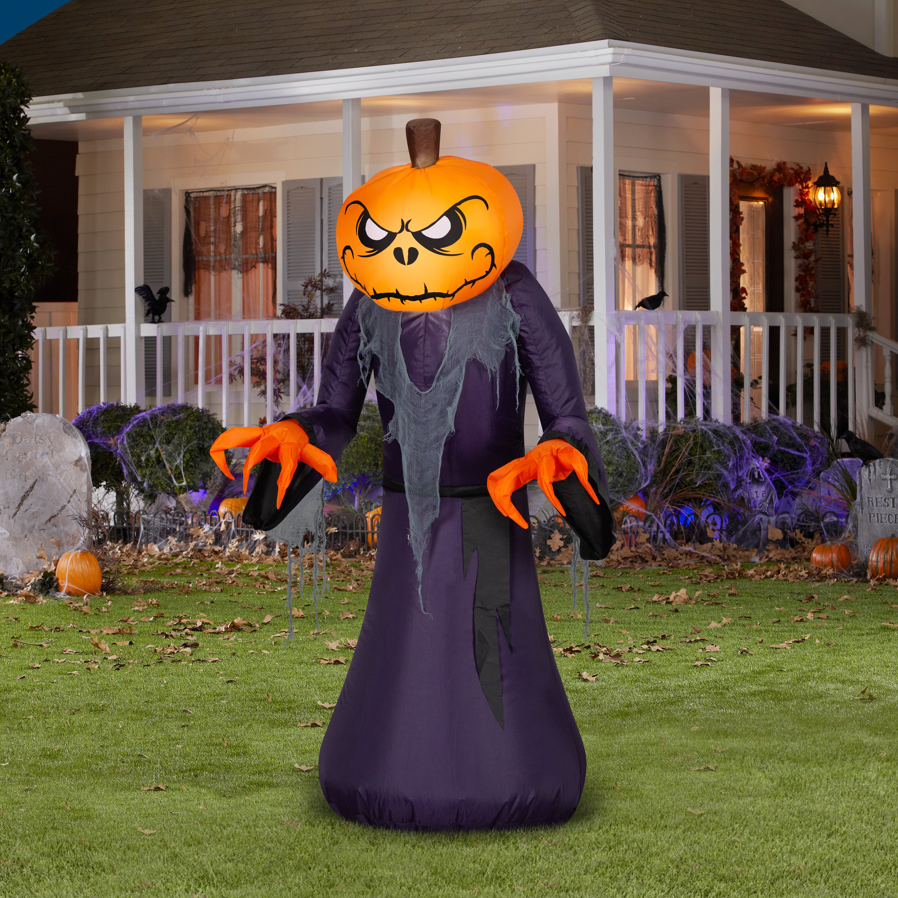 Gemmy Airblown Inflatable Pumpkin Reaper, 4 ft Tall, Multi
