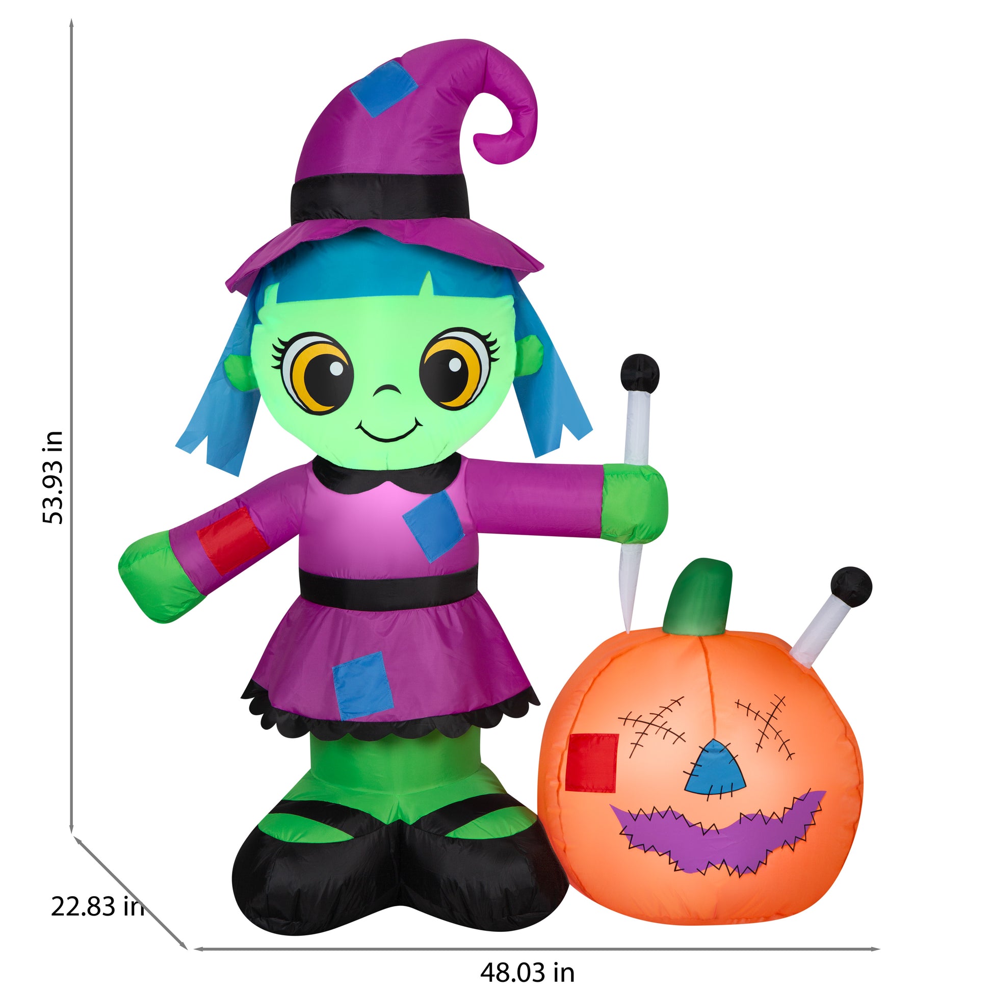 Inflatable Witch w/Hex JOL Scene, 4.5 ft Tall dimensions