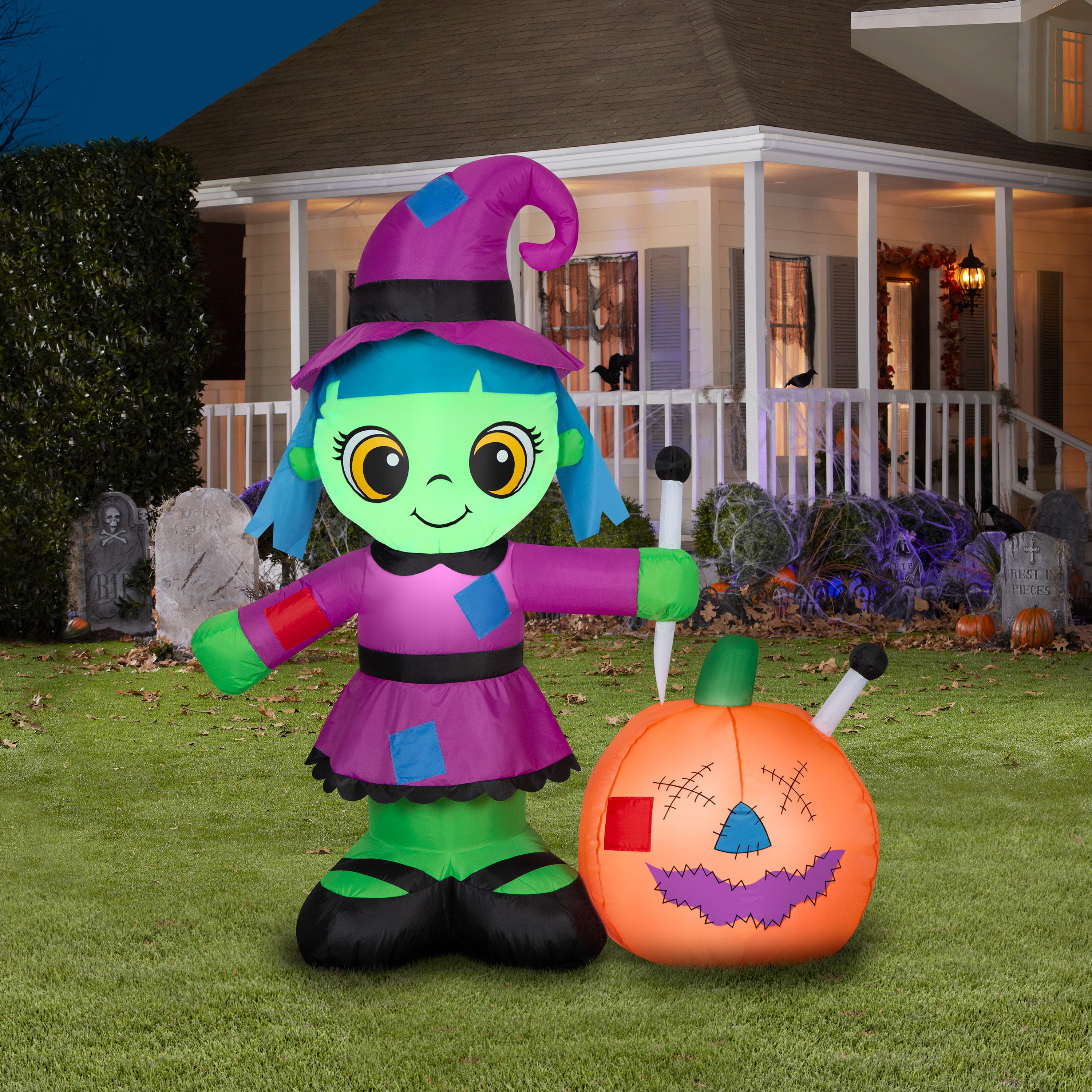 Gemmy Airblown Inflatable Witch w/Hex JOL Scene, 4.5 ft Tall, Multi