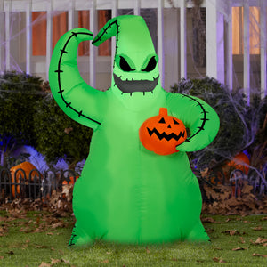 Gemmy Airblown Inflatable Green Oogie Boogie Holding Pumpkin Disney , 3.5 ft Tall, Multicolored