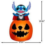 Load image into Gallery viewer, Gemmy Animated Airblown Inflatable Vampire Stitch Popping Out of Pumpkin Disney, 5 ft Tall, Multicolored
