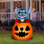 Load image into Gallery viewer, Gemmy Animated Airblown Inflatable Vampire Stitch Popping Out of Pumpkin Disney, 5 ft Tall, Multicolored
