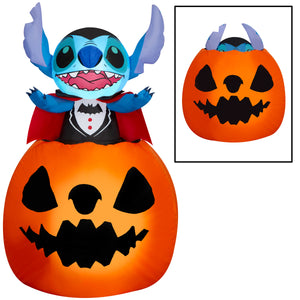 Gemmy Animated Airblown Inflatable Vampire Stitch Popping Out of Pumpkin Disney, 5 ft Tall, Multicolored