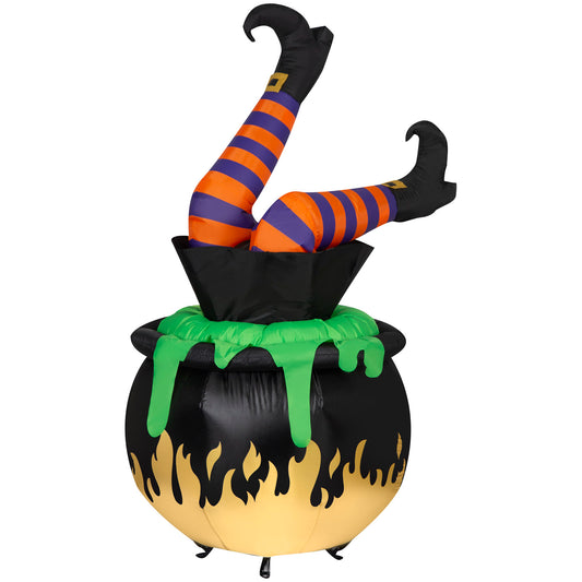 Animated Halloween Inflatable Kicking Witch Legs in Cauldron, 6 ft Tall
