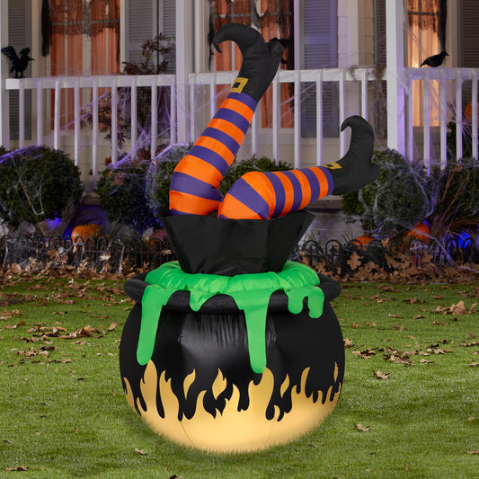 Animated Halloween Inflatable Kicking Witch Legs in Cauldron, 6 ft Tall lifestyle