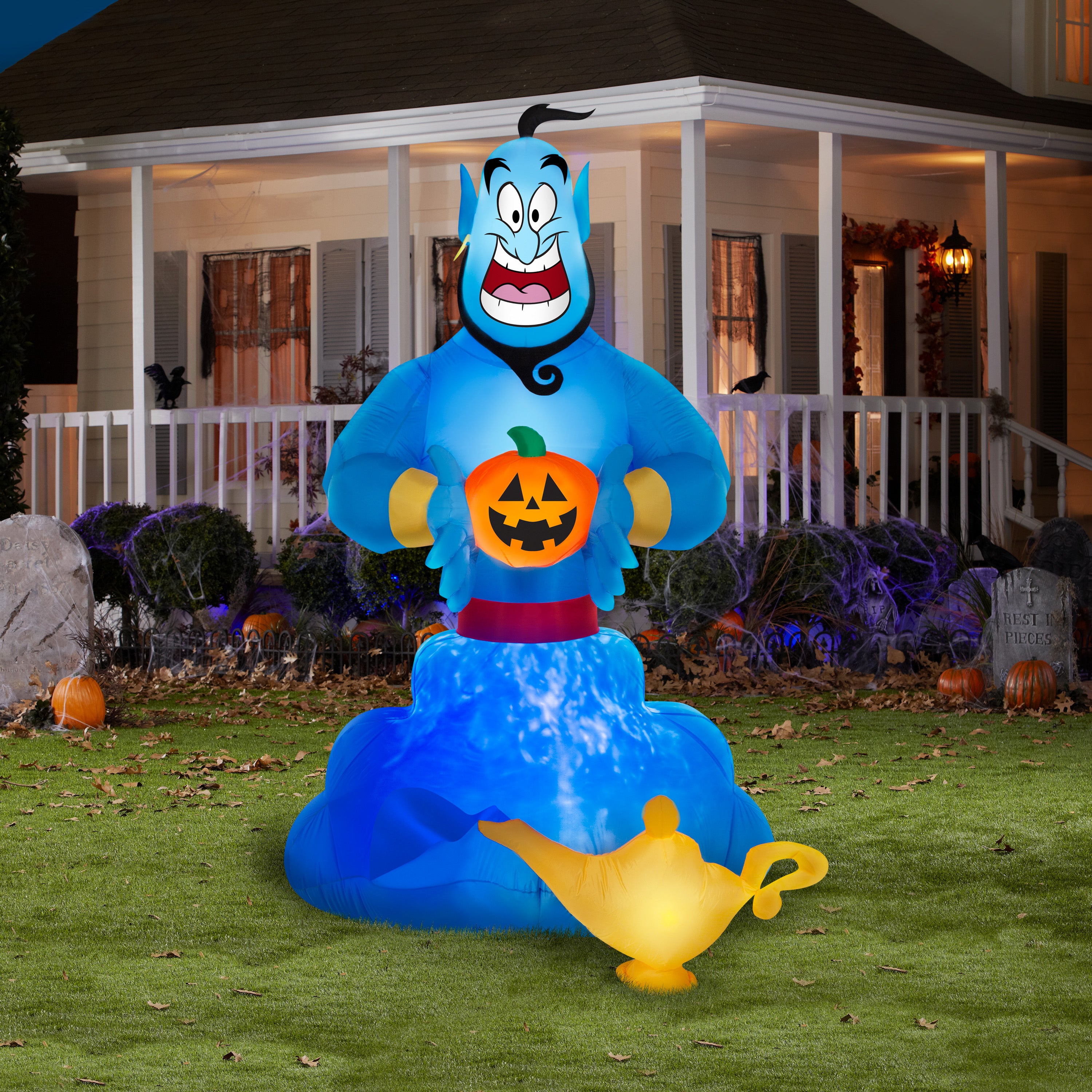 Gemmy Projection Airblown Inflatable Kaleidoscope Aladdin Genie Scene Disney (Blue), 8 ft Tall, Multicolored