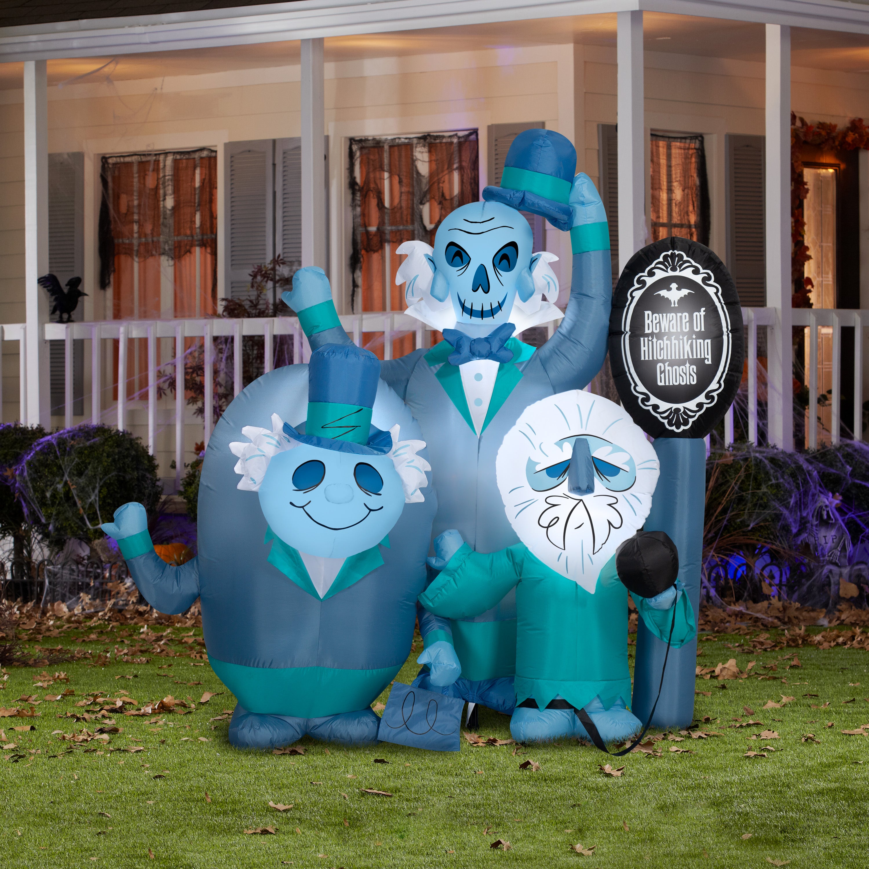 Gemmy Airblown Haunted Mansion Beware of Ghosts Scene Disney, 6 ft Tall, Blue