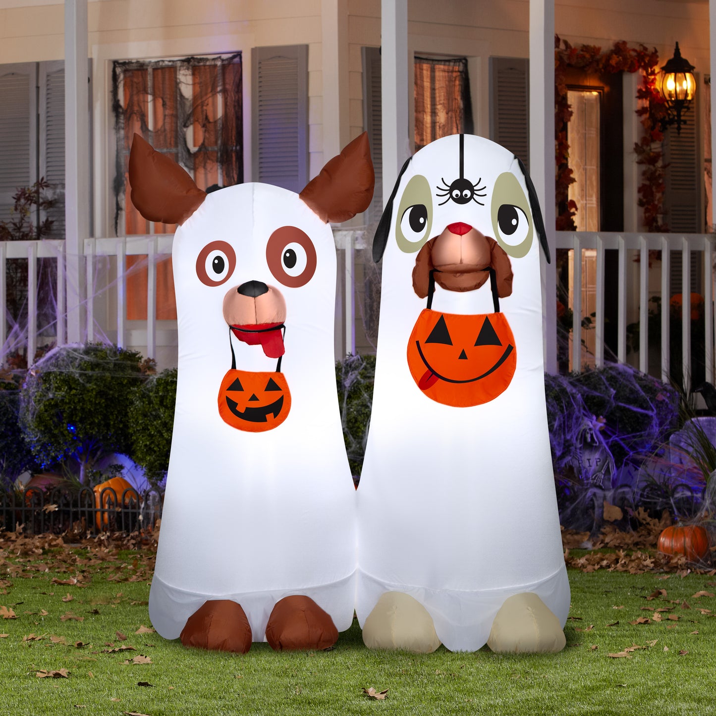 Gemmy Airblown Inflatable Ghost Dog Duo Scene, 5 ft Tall, Multicolored
