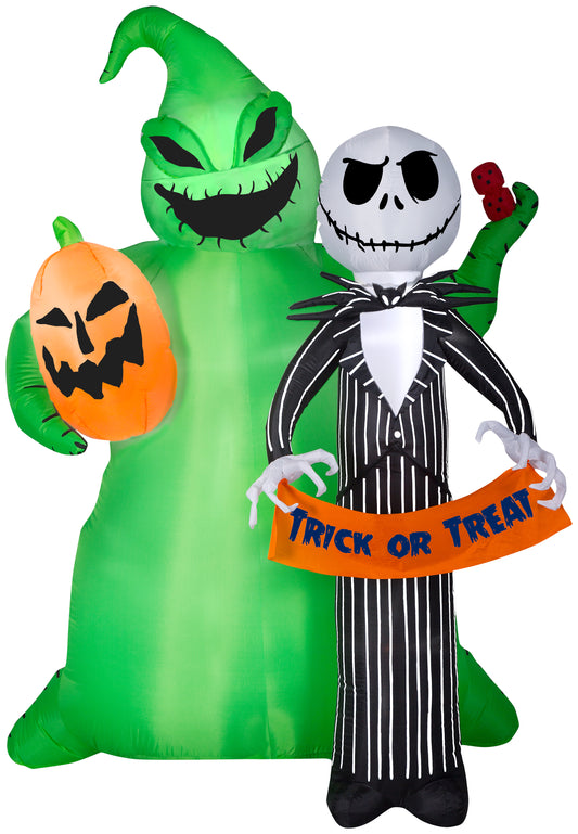 Gemmy Airblown Jack Skellington w/Oogie Boogie Scene Disney , 6.5 ft Tall, Multi