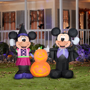 Gemmy Airblown Mickey and Minnie w/Pumpkins w/LEDs Scene  Disney, 4.5 ft Tall, Multi