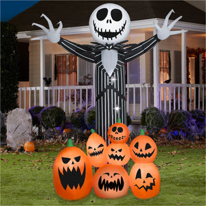 Gemmy Halloween Inflatable Jack Skellington with O' Lanterns, 9 ft Tall, Multi